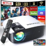 GooDee Smart 4K Projector with 5G WIFI and Bluetooth, Netflix/Amazn Prime Video Certified, Dolby Audio, 800ANSI Outdoor Projector, 400" Zoom Home Theater Projector Compatible with TV Stick,iOS,Android