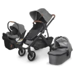 UPPAbaby Travel System, Includes Vista V2 Stroller + Aria Lightweight Car Seat Combo/Bassinet,Toddler Seat, Rain Shield, Storage Bag, Car Seat, Base + Infant Insert Included/Greyson (Charcoal Mélange)